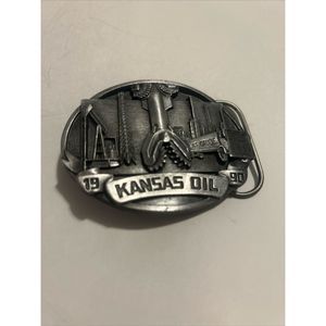 Kansas Oil metal pewter  belt buckle 1990 limited edition stone post limited edi